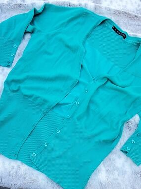 Maurices Ribbed Teal 3/4 Sleeve Cardigan